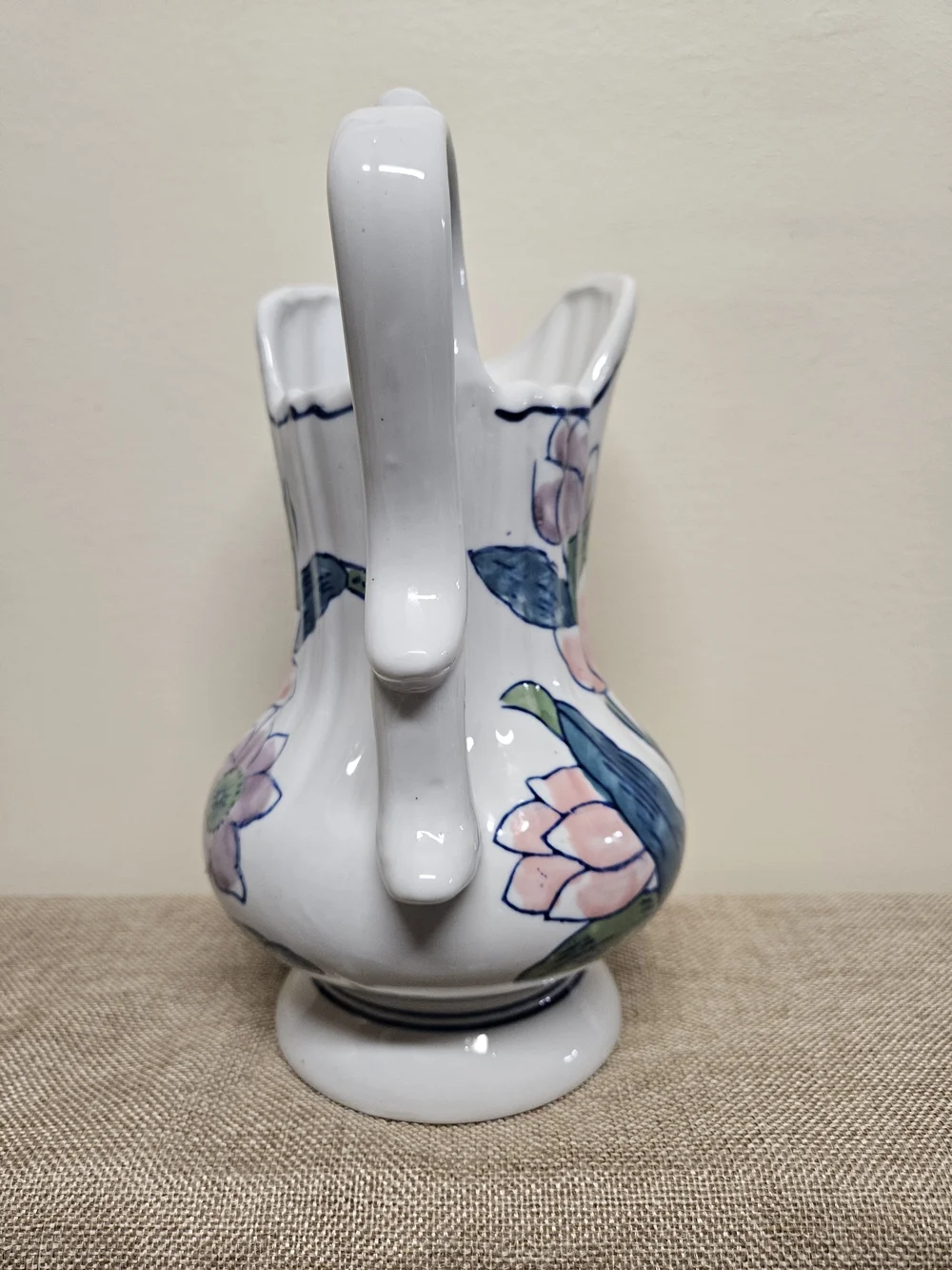Vintage Hand-Painted Ceramic Floral Water Pitcher Vase